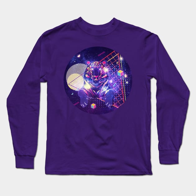 Retro cosmic purple tiger Long Sleeve T-Shirt by AnnArtshock